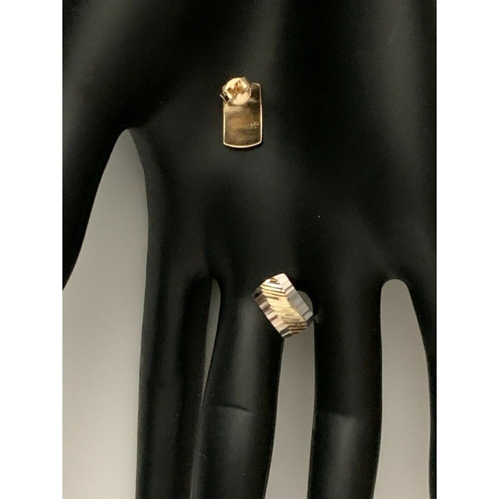 18K Gold Stud Two Tone White/Yellow Gold Earrings - Picture 11 of 12